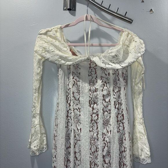 NWT Angel Lane Georgette Ivory Lace Maxi Dress - Size Large- Bridal Dress - Picture 6 of 15